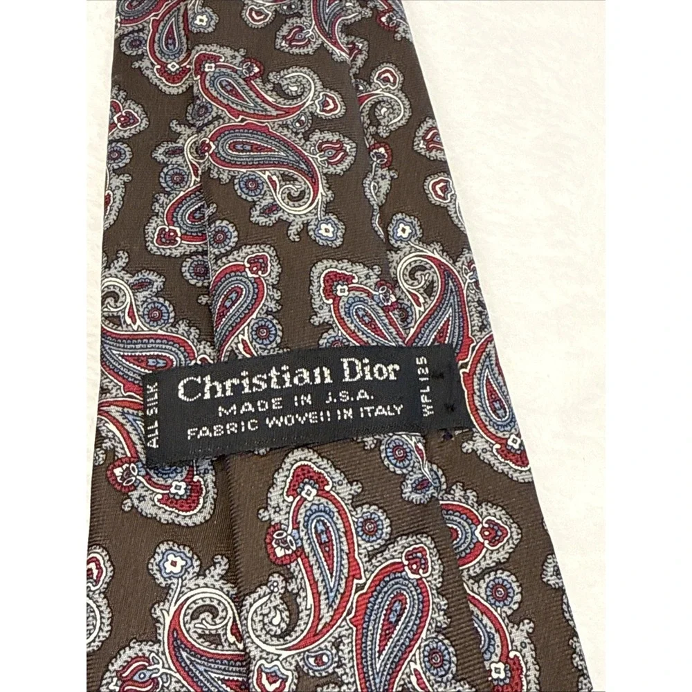 Christian Dior Silk Tie Lot 2 Paisley Geometric Italy Fabric Classic Designer